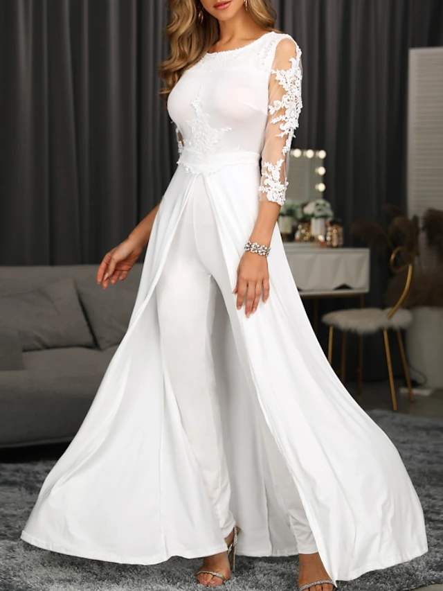 Jumpsuits Evening Gown Elegant Dress Wedding Party Floor Length 3/4 ...