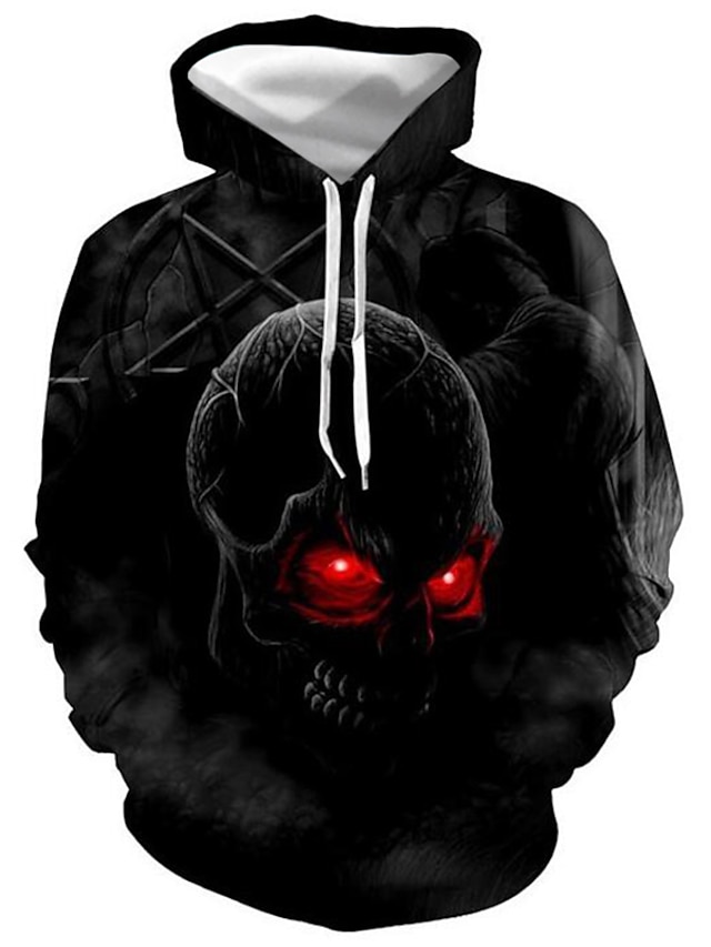 Mens Clothing Mens Hoodies & Sweatshirts | Mens Hoodie Graphic Skull Hooded Halloween Daily Basic Casual Hoodies SweatshirtsBlac