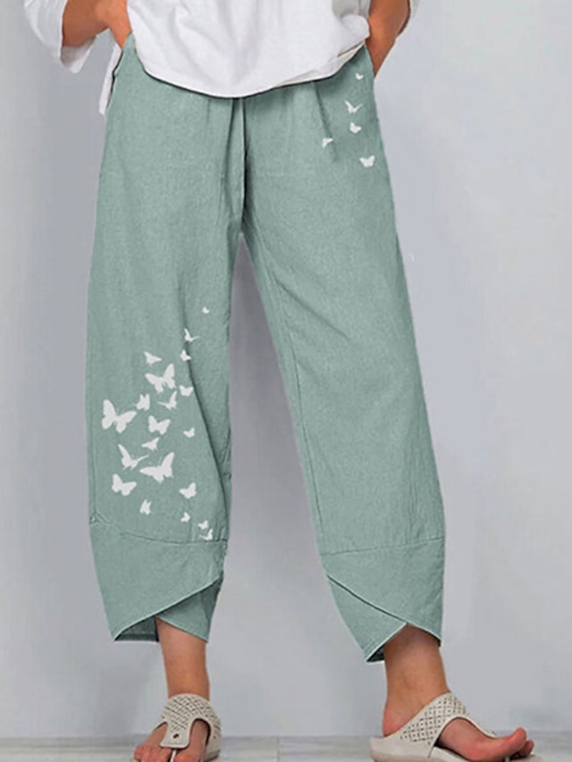 Womens Clothing Womens Bottoms | Womens Classic Chinos Print Full Length Pants Casual Patterned Mid Waist Loose Green Blue Gray 