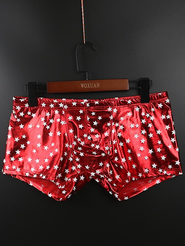  Men's 1 Piece Print Boxers Underwear - Normal Low Waist Blue Red Yellow S M L