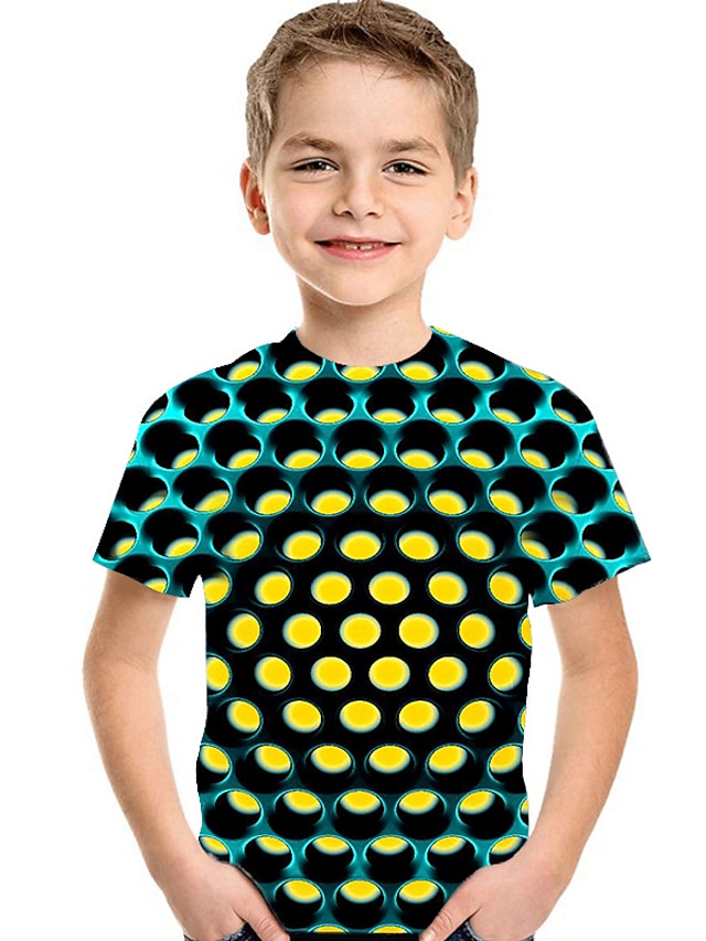  Kids Toddler Boys' T shirt Tee Short Sleeve Print Optical Illusion Color Block Geometric Print Yellow Fuchsia Green Children Tops Summer Active Basic Streetwear Christmas