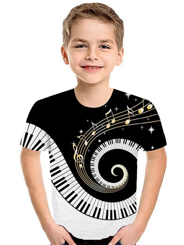  Kinderen Peuter Jongens T-shirt Korte mouw Zwart & Wit Kleurenblok Geometrisch 3D Opdruk Zwart Kinderen Tops Actief Basic Kinderdag