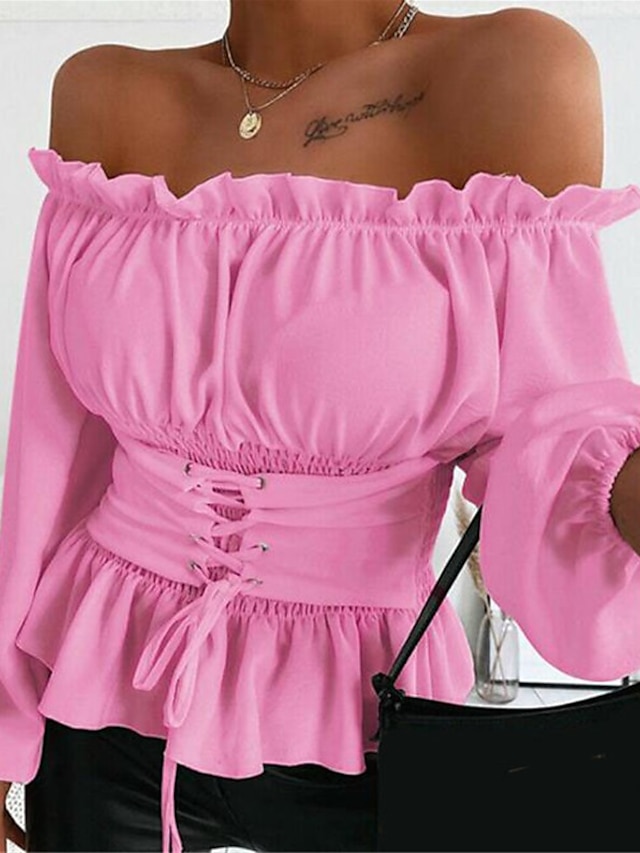 Women's Shirt Going Out Tops Bandeau Blouse Black White Pink Plain ...