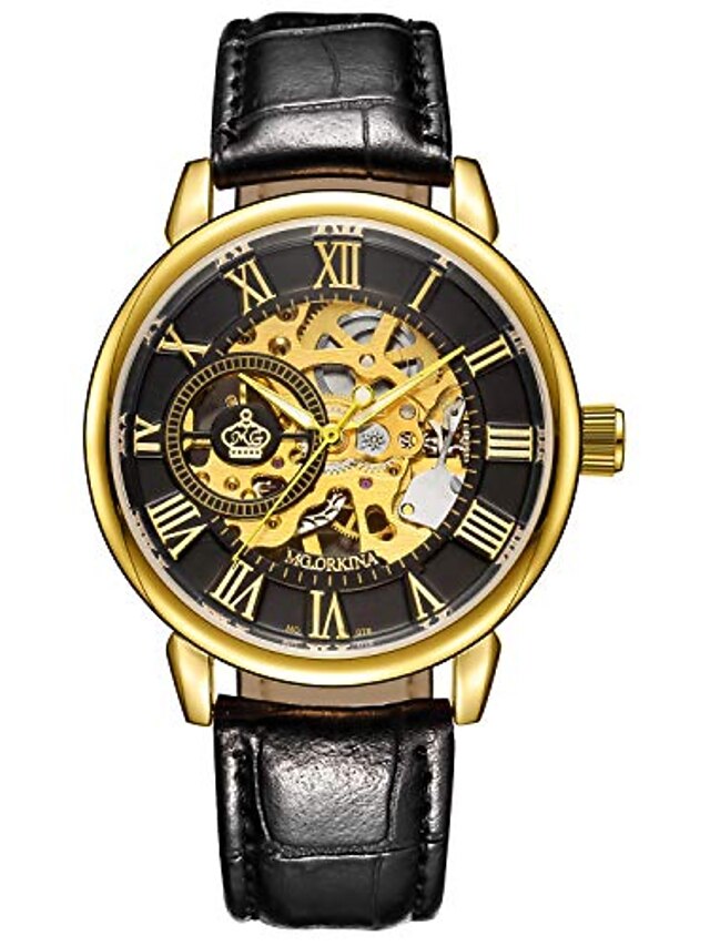 polshorloge heren koninklijke klassieke romeinse index handopwinder  mechanisch horloge goud-zwart 8224008 2021 – $26.24