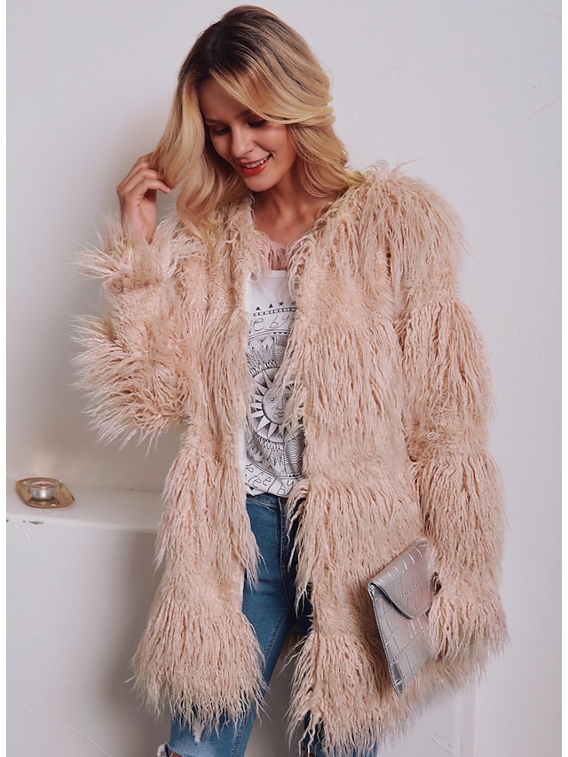 Womens Clothing Womens Outerwear | Womens Faux Fur Coat Teddy Coat Sherpa jacket Fleece Jacket Daily Fall & Winter Long Coat Rou