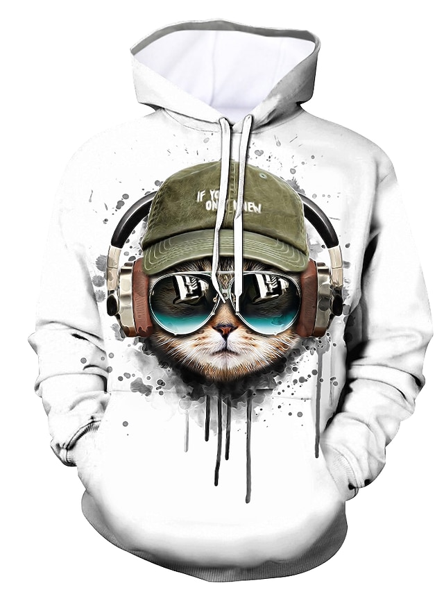  Per uomo Pop art Animali Felpa con cappuccio Felpe Felpa Felpa con cappuccio Felpa con cappuccio Con cappuccio Informale Stampa 3D Giornaliero Per uscire Bianco progettista