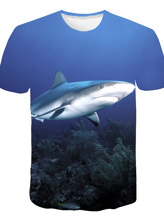  Kinder Jungen T-Shirt Kurzarm Blau Farbblock 3D Tier Bedruckt Grundlegend Strassenmode / Sommer