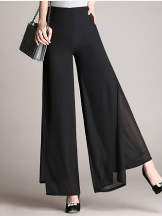 Womens Clothing Womens Bottoms | Womens Basic Culottes Wide Leg Swing Slacks Layered See Through Classic Full Length Pants Offic