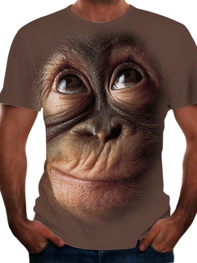 Homens Camisa Social Camiseta Camisetas Gráfico Animal Orangotango Decote Redondo Preto Rosa Marron Impressão 3D Festa Rua Manga Curta Imprimir Roupa Chique & Moderno Engraçado Confortável Grande e