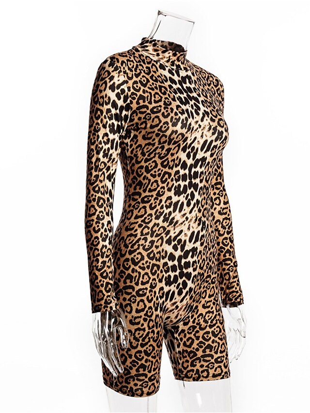 Women's Basic Brown Romper Color Block Leopard 8132671 2021 – $17.24