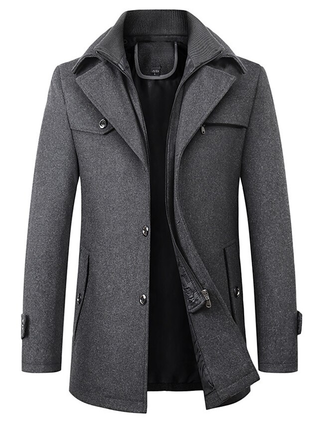  Men's Overcoat Winter Coat Wool Coat Winter Long Wool Woolen Solid Colored Basic Daily Black Wine Camel Dark Gray Navy Blue