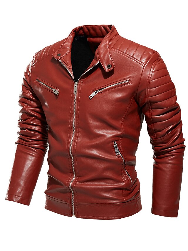 Mens Clothing Mens Outerwear | Mens Faux Leather Jacket Daily Spring &Fall Fall & Winter Regular Coat Stand Collar Regular Fit B