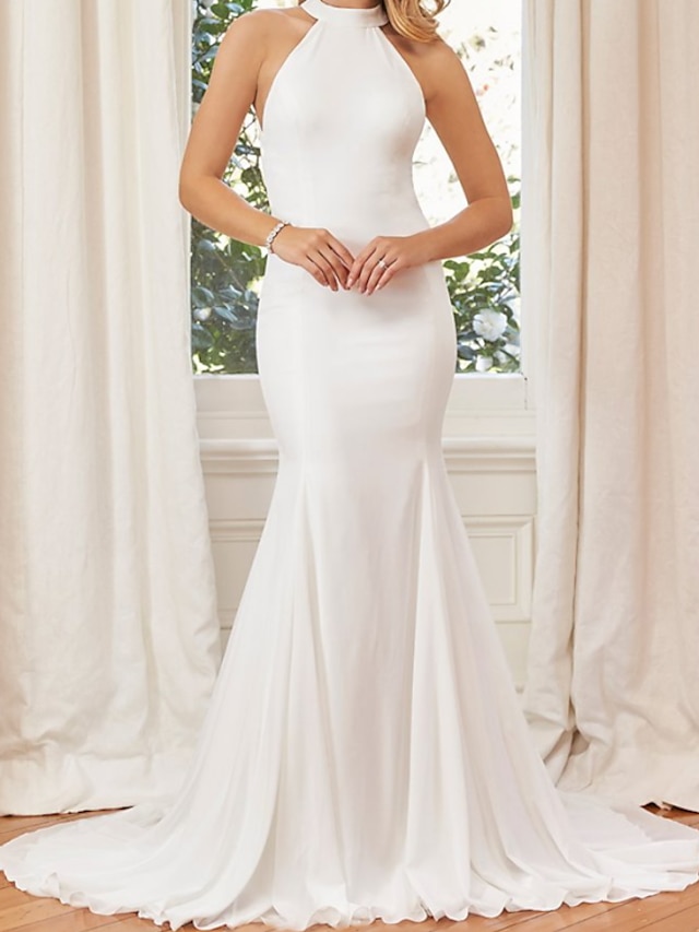 satin halter neck wedding dress