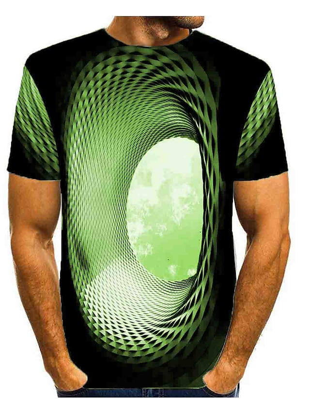 Men's Shirt T shirt Tee Graphic Optical Illusion Round Neck Blue Green ...