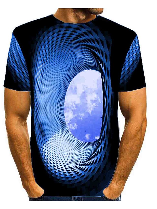 Men's Shirt T shirt Tee Graphic Optical Illusion Round Neck Blue Green ...