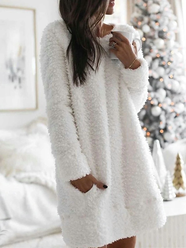  női pulóver ruha téli ruha mini ruha fekete fehér rózsaszín hosszú ujjú tiszta szín ősz tél ősz legény nyakú meleg őszi ruha 2022 s m l xl