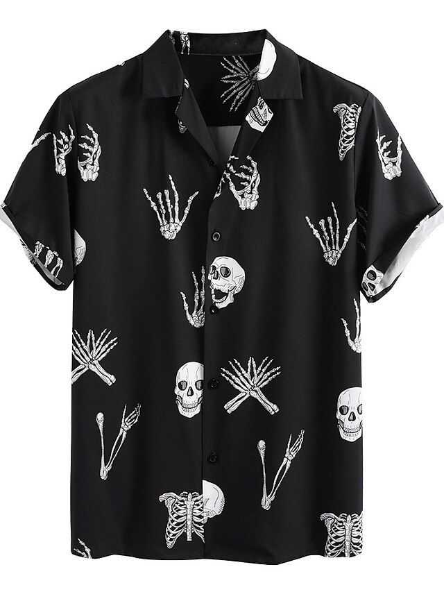  Men's Shirt Other Prints Graphic Skull Short Sleeve Halloween Tops Vintage Black