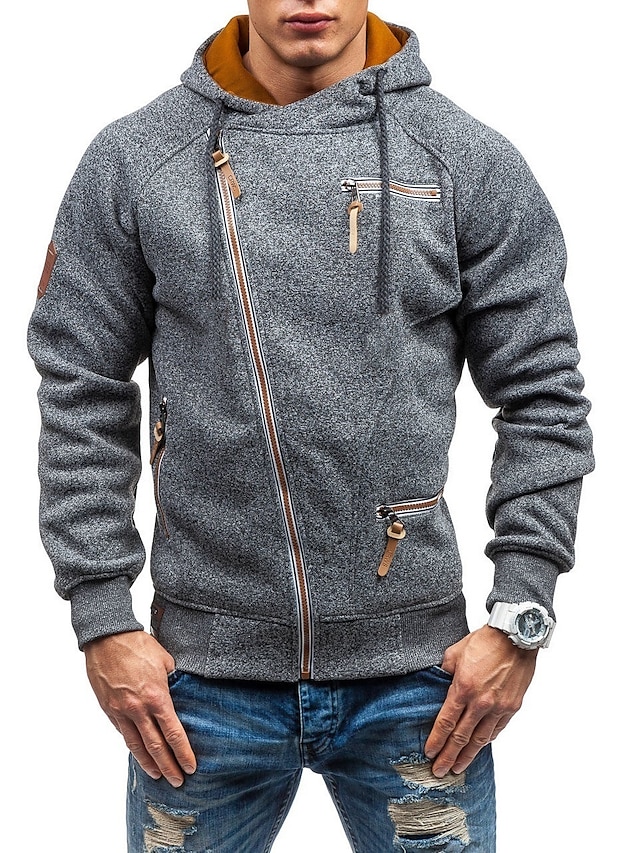 Men's Zip Up Sweatshirt Sweat Jacket Black Light Grey Dark Gray Hooded ...