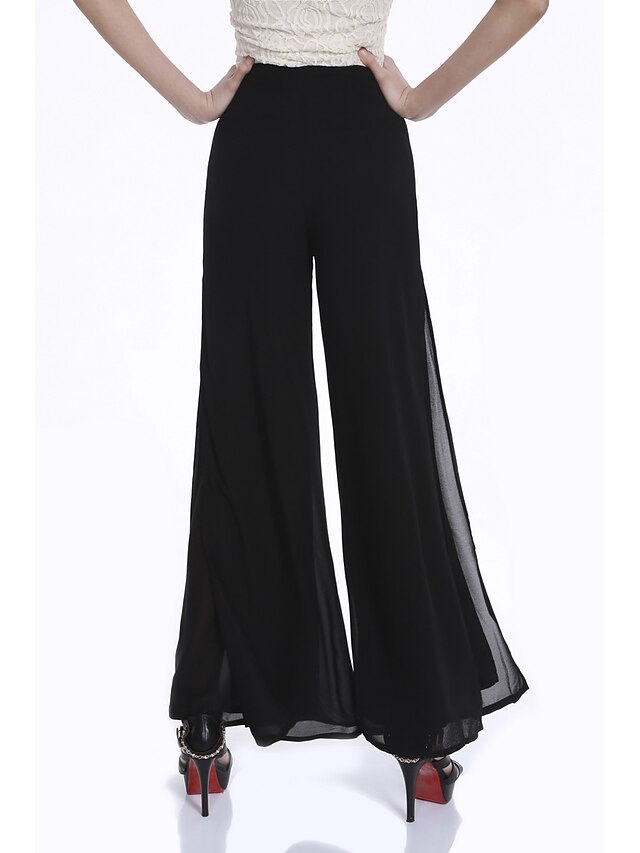 Womens Clothing Womens Bottoms | Womens Basic Culottes Wide Leg Swing Slacks Layered See Through Classic Full Length Pants Offic