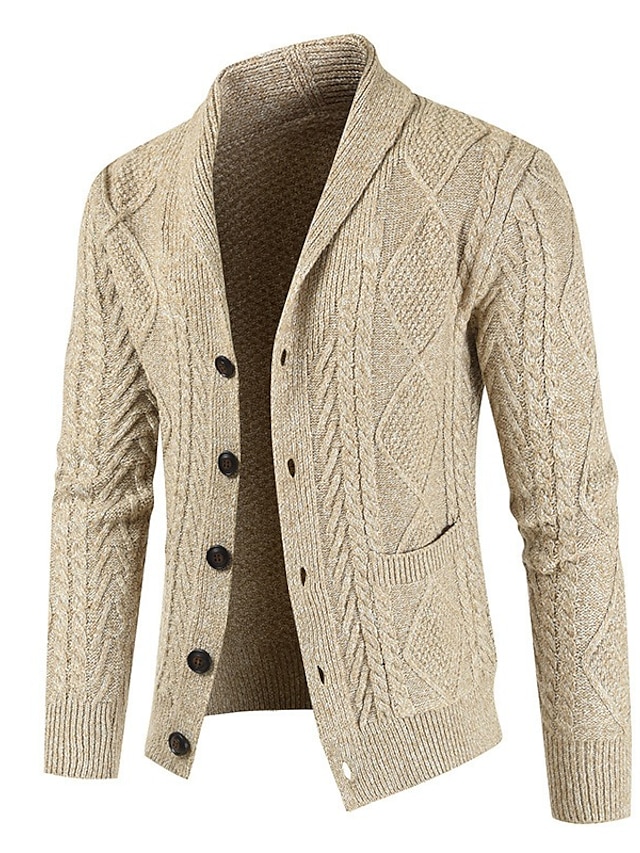 Men's Cardigan Sweater Knitted Solid Color Stylish Casual Long Sleeve ...