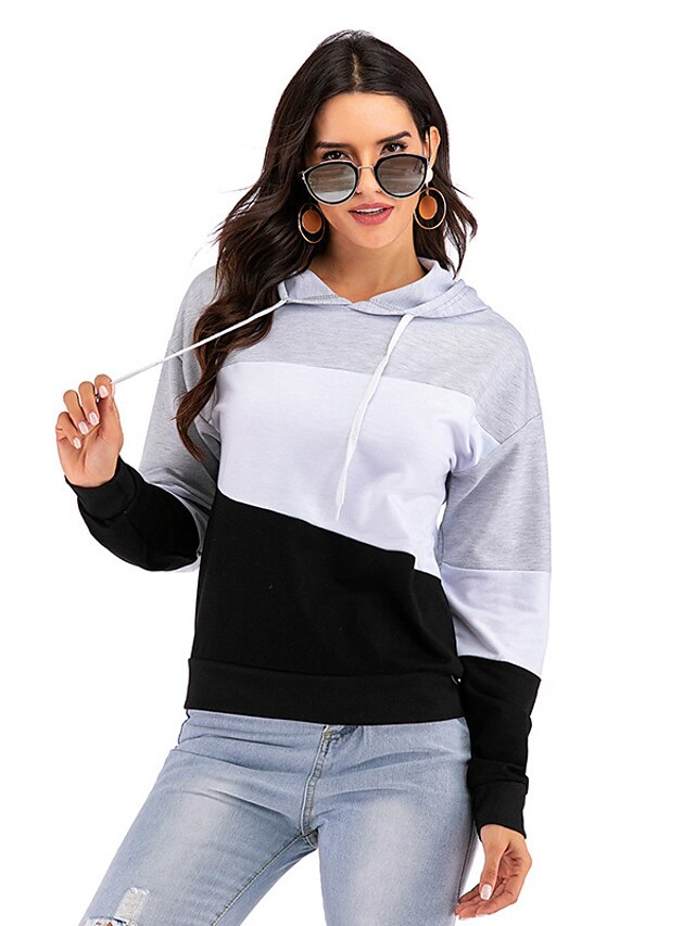  Women's Pullover Hoodie Sweatshirt Color Block Sports Going out non-printing Active Cute Hoodies Sweatshirts  Loose Gray