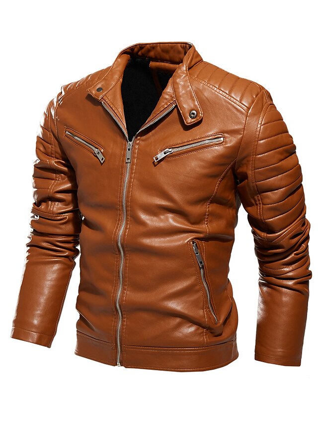 Mens Clothing Mens Outerwear | Mens Faux Leather Jacket Daily Spring &Fall Fall & Winter Regular Coat Stand Collar Regular Fit B