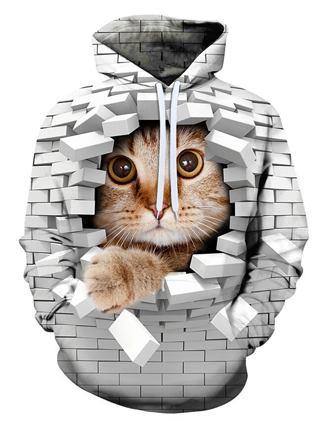 Men's Unisex Pullover Hoodie Sweatshirt Cat Graphic Hooded Holiday