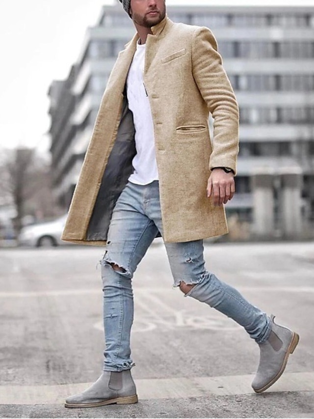  Per uomo Cappotto invernale Cappotto Trench Cappotto corto Cappotto Ufficio Attività commerciale Inverno Poliestere Caldo Capispalla Abbigliamento Tinta unita Classico Bavero classico