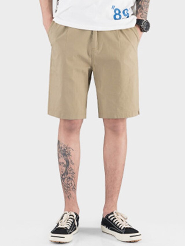  Men's Basic Outdoor Cotton Slim Daily Shorts Pants Solid Colored Short Black Blue Khaki / Summer