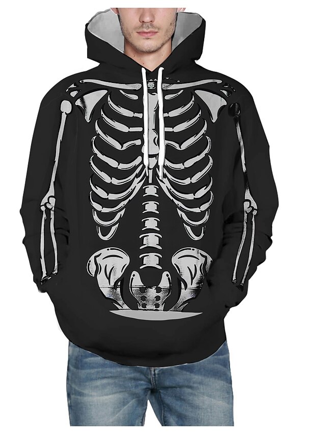 Mens Clothing Mens Hoodies & Sweatshirts | Mens Pullover Hoodie Sweatshirt Graphic Skull Hooded Halloween Daily 3D Print Basic H