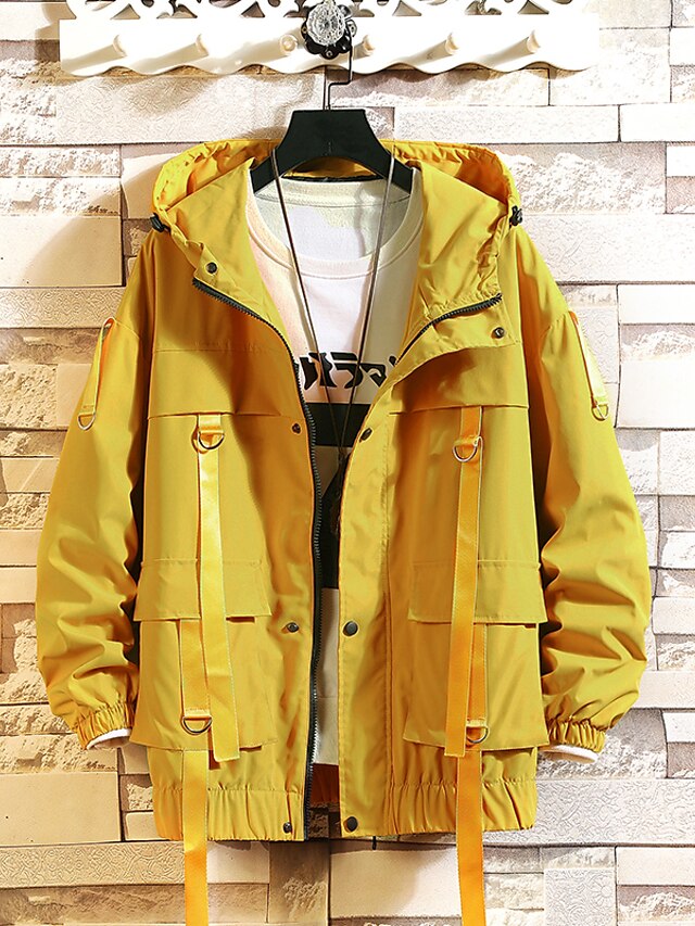 Mens Clothing Mens Outerwear | Mens Jacket Regular Plus Size Coat Black Yellow Basic Essential Daily Fall & Winter Hooded Regula