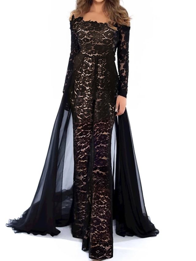  Jumpsuits Evening Gown Beautiful Back Dress Engagement Formal Evening Floor Length Long Sleeve Illusion Neck Lace V Back with Appliques 2023