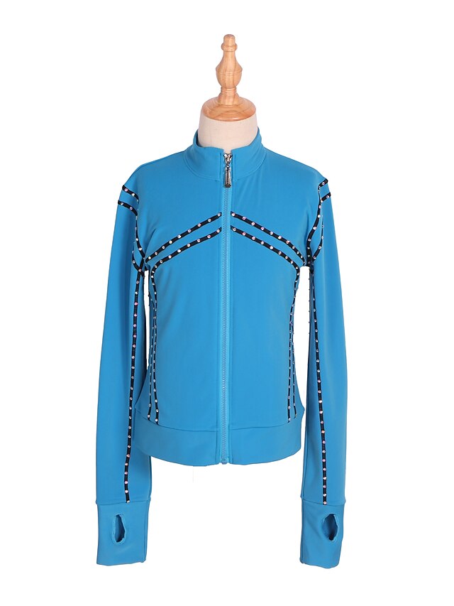 Sports & Outdoors Ice Skating | Figure Skating Fleece Jacket Womens Girls Ice Skating Tracksuit Outfits Top Green Blue Glitter S