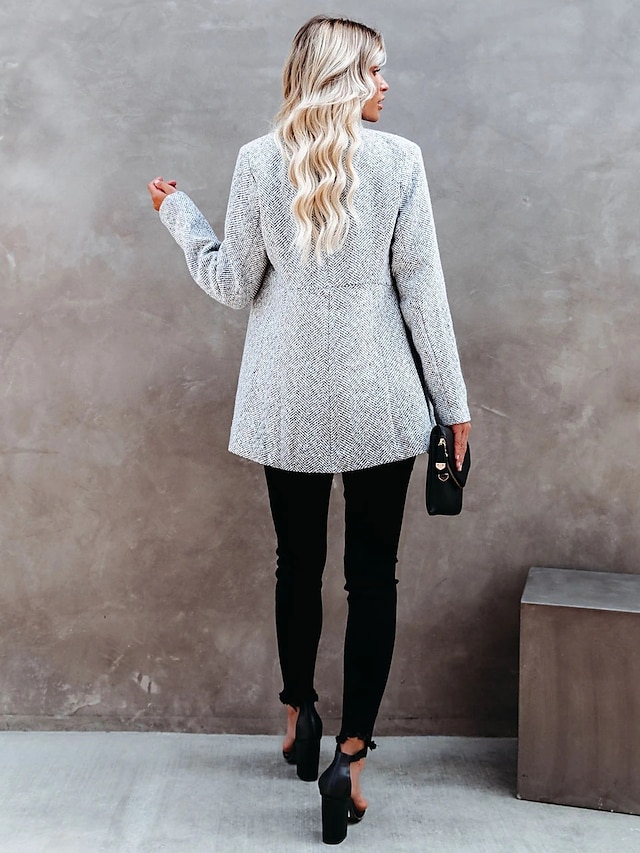 Womens Clothing Womens Outerwear | Womens Coat Daily Fall & Winter Long Coat Slim Basic Jacket Long Sleeve Striped Gray Dark Gra