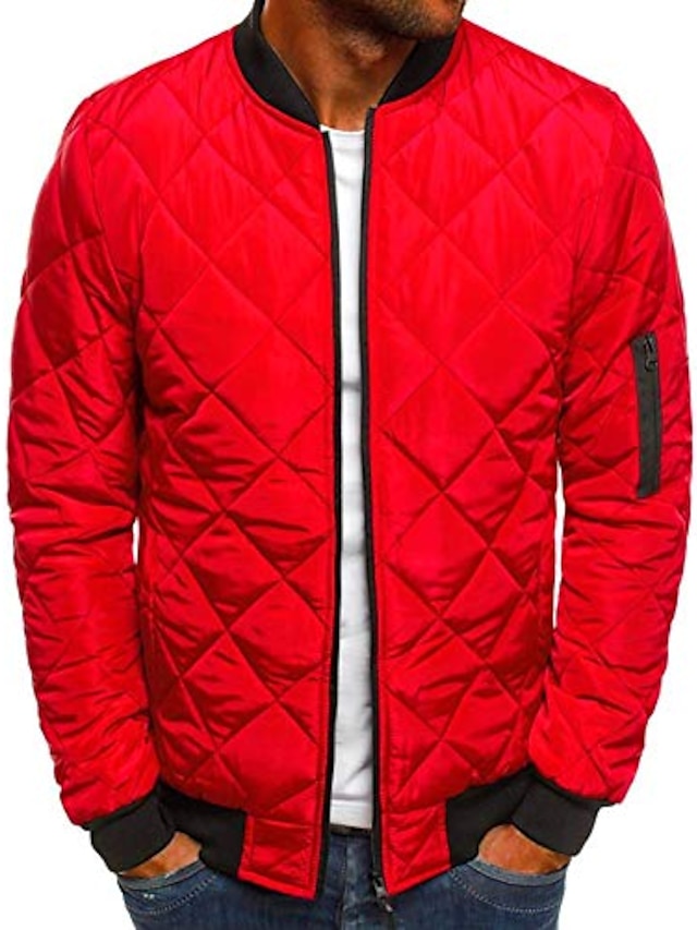  mens flight bomber jacket diamond quilted varsity jackets winter warm padded coats outwear red