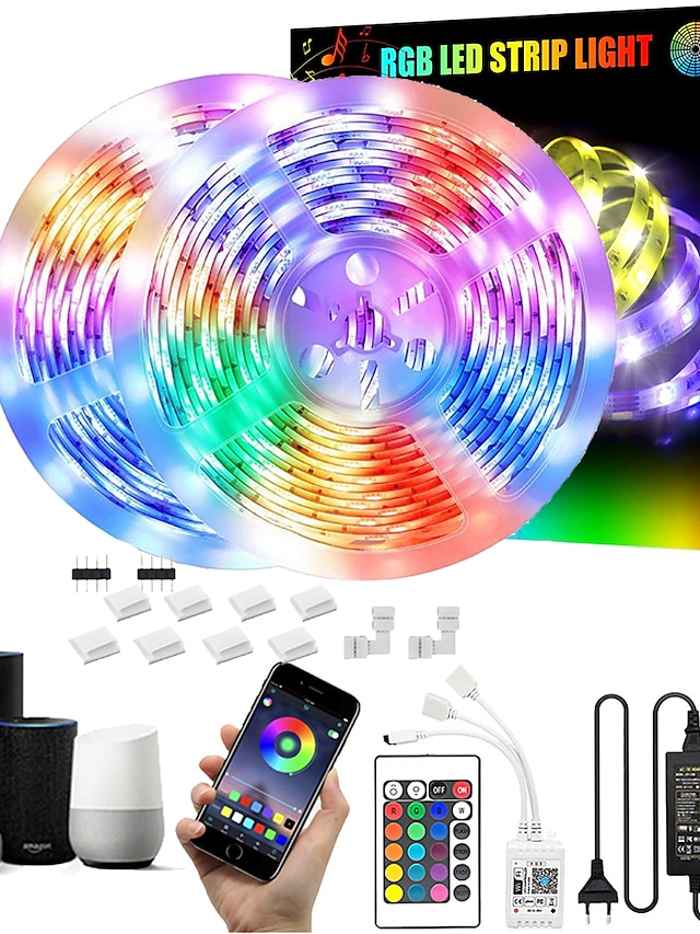  32.8Ft 10M LED Light Strips LED WiFi Wireless RGB Tiktok Lights LED Smart Waterproof 5050 with 24 Keys Remote Control Flexible Tape Lights Fits AlexaGoogle Home and 12V Adapter