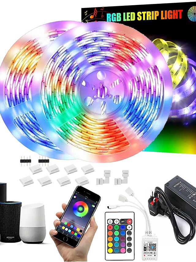  32.8Ft 10M LED Light Strips LED WiFi Wireless RGB Tiktok Lights LED Smart Waterproof 5050 with 24 Keys Remote Control Flexible Tape Lights Fits AlexaGoogle Home and 12V Adapter