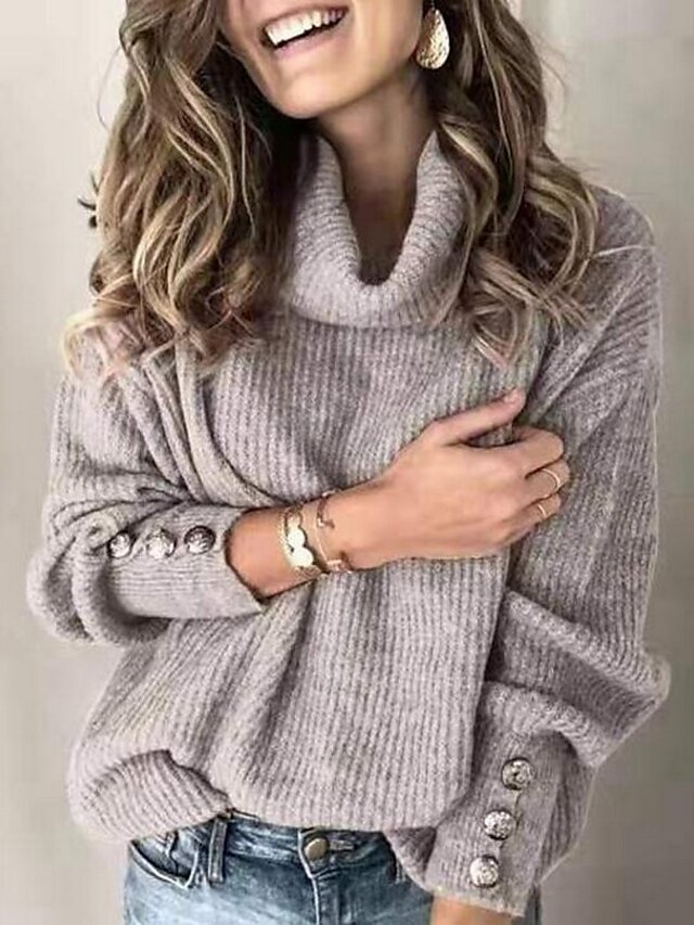 Womens Clothing Sweaters & Cardigans | Womens Sweater Pullover Knitted Button Solid Color Stylish Basic Casual Long Sleeve Regul