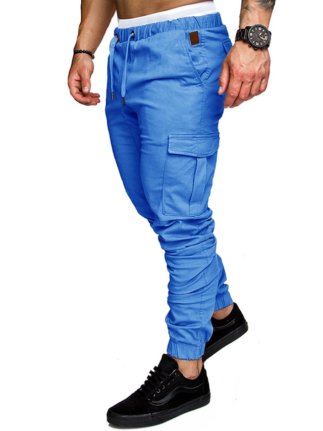  Męskie Spodnie cargo Uprawiający jogging Spodnie Elastyczny pas Solidne kolory Pełna długość Szczupła Czarny Biały