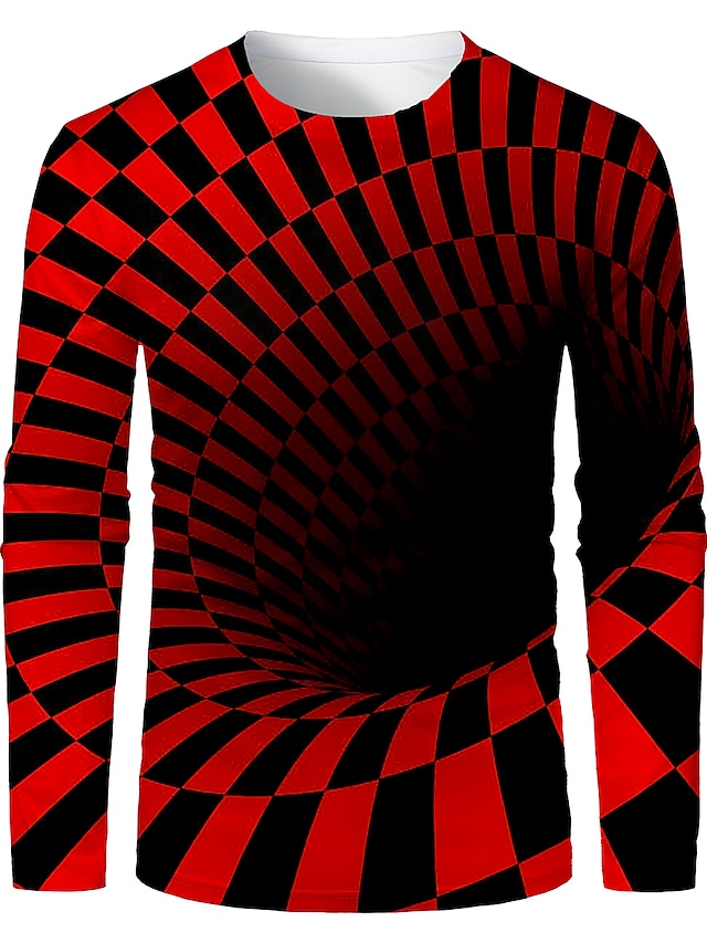  Herr T-shirt 3D-tryck Grafisk Abstrakt 3D Rund hals Dagligen Långärmad Blast Grundläggande Svart / röd
