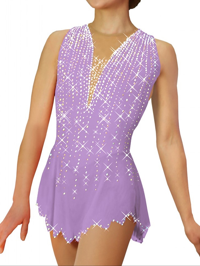 Sports & Outdoors Ice Skating | Figure Skating Dress Womens Girls Ice Skating Dress Outfits Purple Spandex High Elasticity Train