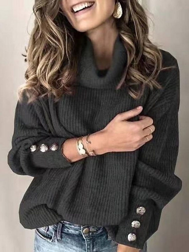 Womens Clothing Sweaters & Cardigans | Womens Sweater Pullover Knitted Button Solid Color Stylish Basic Casual Long Sleeve Regul