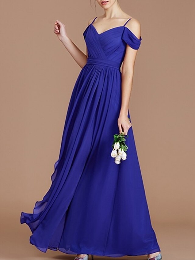  A-Line Evening Gown Minimalist Dress Wedding Guest Formal Evening Floor Length Sleeveless Spaghetti Strap Chiffon with Pleats 2023