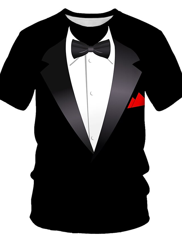 Men's Tee Tuxedo Shirts Graphic Round Neck Black White Yellow Wine Red ...