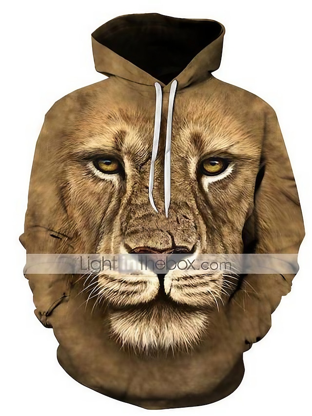  Men's Hoodie Hoodie Sweatshirt Golf Pullover Sweatshirt Black Yellow Camel Orange Hooded Optical Illusion Lion Modern Style Party Daily Holiday 3D Print Active Classic & Timeless Fall Winter Clothing