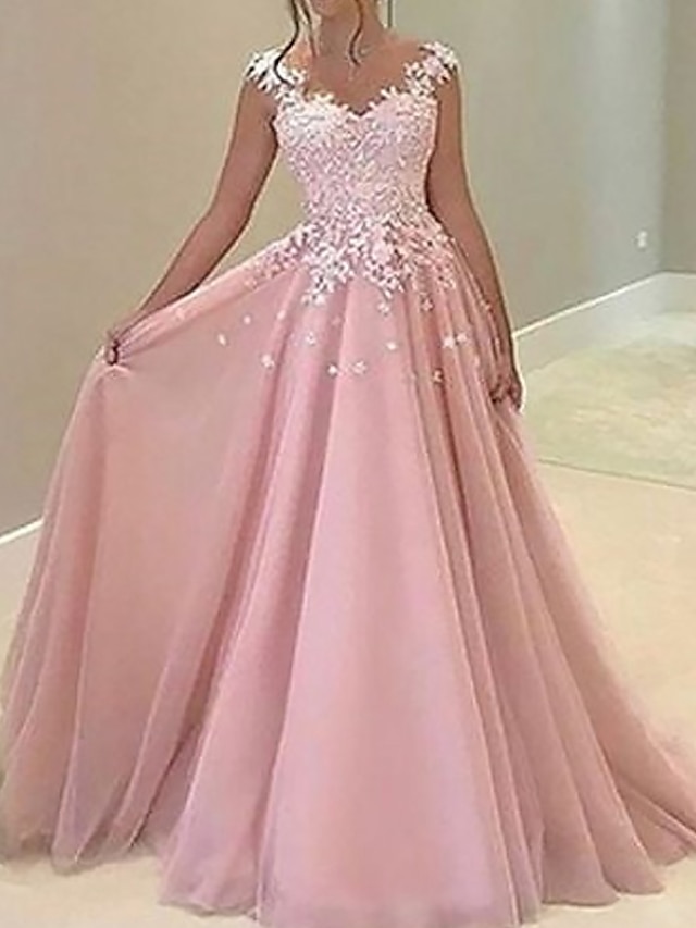  A-Line Prom Dresses Luxurious Dress Wedding Guest Wedding Party Floor Length Sleeveless V Neck Chiffon with Appliques 2024