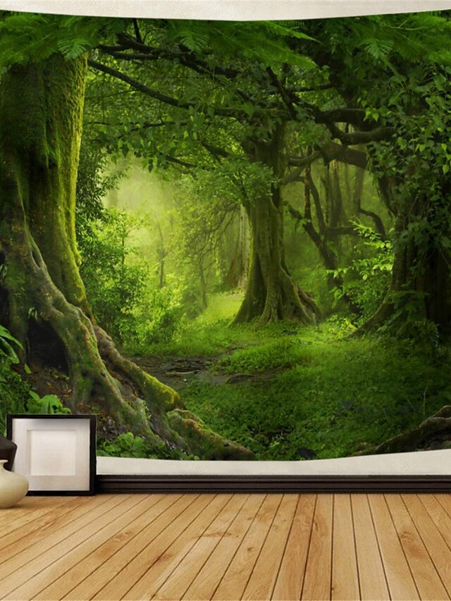  mistry forest tapestry magical nature green tree wall tapestry rainforest landscape tapestry wall hanging bohemian psychedelic tapestry for bedroom living room dorm