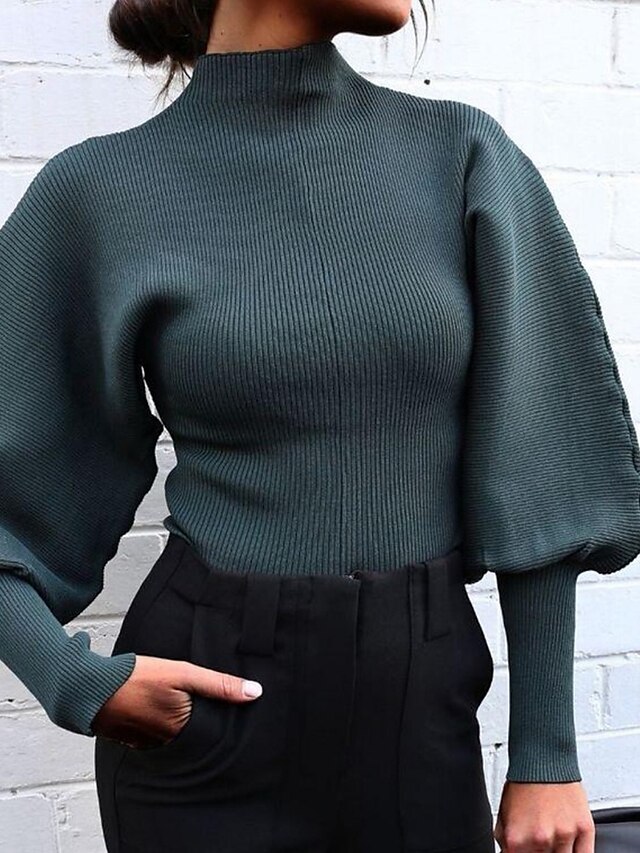 Womens Clothing Sweaters & Cardigans | Womens Pullover Sweater Jumper Knit Knitted Plain Turtleneck Basic Fall Green White S M L