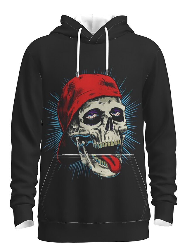 Mens Hipster Hoodies with Skull Face Mask Skeleton Outdoor Sports Headwear Sweatshirt Pullover Tops Windproof