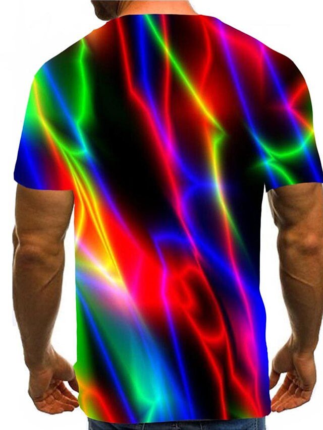 Men's Shirt T shirt Tee Graphic Rainbow Round Neck Custom Print Black ...